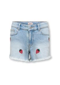 Jeansshorts KIDS Only "KOGROBYN EX VINTAGE BERRY DNM SHORTS", Jungen, Gr. 158, N-Gr, light blau denim aop:strawberry embroidery, Denim/Jeans, Obermaterial: 99% Baumwolle, 1% Elasthan, bestickt, kurz, Jeans Jeansshorts, Baumwolle mit Stretch, Stickerei Detail
