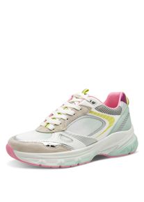 Plateausneaker Tamaris, Damen, Gr. 41, t&uuml;rkis kombiniert, Lederimitat, Textil, kontrastfarbene Details, Schuhe Plateausneaker, Freizeitschuh, Halbschuh, Schn&uuml;rschuh in farbenfrohen Design