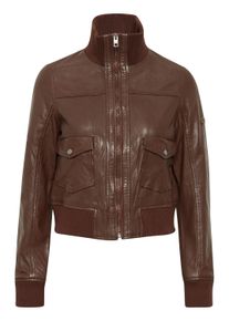 Lederjacke oxmo "Lederjacke OXDenny", Damen, Gr. 36, braun (chestnut), Obermaterial: 100% Lederfaserstoff LEAFIBTEX., Jacken Lederjacke