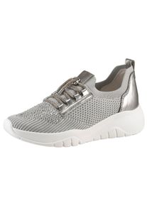 Slip-On Sneaker Gabor, Damen, Gr. 41, grau (grau, silberfarben), Leder, Textil, metallic, Schuhe Slip-On Sneaker, Freizeitschuh, Halbschuh, Slipper mit Ziern&auml;hten