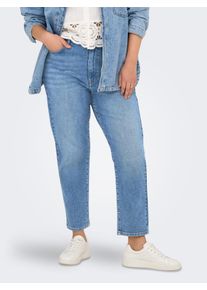 High-waist-Jeans Only CARMAKOMA "CAREMILY STRETCH HW ST AK DNM CRO005", Damen, Gr. 50, L&auml;nge 32, blau (medium blau denim), Denim/Jeans, Obermaterial: 99% Baumwolle, 1% Elasthan, unifarben, straight fit, Jeans High-waist-Jeans