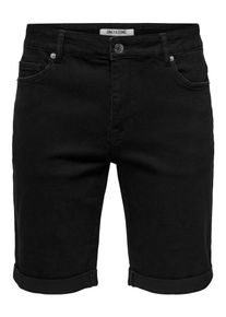 Only & Sons Shorts ONLY & SONS "ONSPLY BOX GUA DNM SHORTS OTL", Damen, Gr. M, N-Gr, schwarz, Web, Obermaterial: 64% Baumwolle, 31% Polyester, 3% Viskose, 2% Elasthan, unifarben, regular fit knielang, Hosen Shorts