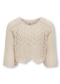 Strickpullover KIDS Only "KOGNOLA LIFE 3/4 PULLOVER KNT NOOS", Jungen, Gr. 146/152, pumice stone, Strick, Obermaterial: 70% Baumwolle, 30% Polyester, Strukturmuster, unifarben, relaxed fit kurz, Rundhals, Pullover Strickpullover, in toller Handstrick-Optik