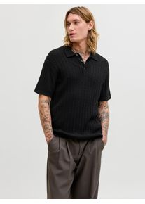 Jack & Jones Polokragenpullover JACK & JONES "JJEEMIL KNIT CABLE POLO SS LN", Damen, Gr. S, schwarz, Strick, Obermaterial: 60% Baumwolle, 20% Nylon, 20% Viskose, unifarben, normal, Rundhals, Pullover Polokragenpullover, mit Polokragen