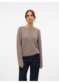 V&eacute;ro Moda Strickpullover VERO MODA "VMNOVAH LS O-NECK PULLOVER GA NOOS", Damen, Gr. M, braun (braun lentil detail:melange), Strick, Obermaterial: 70% Polyester, 21% Nylon, 8% Wolle, 1% Elasthan, meliert, regular fit taillenbedeckt, Rundhals, Pullover Strickpullover