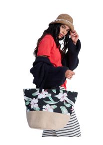 Strandtasche Roxy "Waikiki Life", Damen, anthrazit spring charming, Baumwolle, Taschen Strandtasche