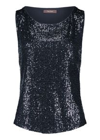 Blusentop Vera Mont "Pailletten-Top ohne Arm", Damen, Gr. 46, blau (night sky), Obermaterial: 93% Polyester PES. 7% Elasthan EL., Blusen Blusentop