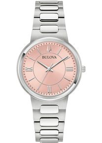 Quarzuhr Bulova, silberfarben, rosa, Armbanduhren, Damen, Quarzuhr, Armbanduhr, Damenuhr, Edelstahlarmband, analog