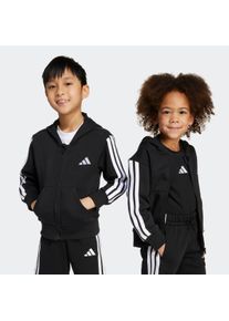 Sweatjacke adidas Sportswear "ESSENTIALS KIDS", Damen, Gr. 110, schwarz-wei&szlig; (schwarz, wei&szlig;), Obermaterial: 70% Baumwolle, 30% Polyester, normal, angesetztes B&uuml;ndchen, Sweatjacken Sweatjacke