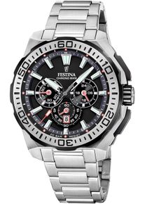 Chronograph Festina "Chrono Bike 2025", silber (silberfarben, schwarz), Armbanduhren, Herren, Chronograph, Quarzuhr, Armbanduhr, Herrenuhr, Edelstahlarmband, analog, Tag