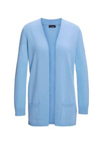 Strickjacke GOLDNER "Kurzgr&ouml;&szlig;e Langarm Feinstrick-Cardigan", Damen, Gr. 19, blau (pazifikblau), Obermaterial: 100% Kaschmir WS., figurumspielend, Rippe, Strickjacken Strickjacke, Ohne