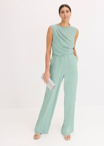 bonprix Overall aus gl&auml;nzendem Satin, gr&uuml;n, Gr.44, Modern und elegant: Weit geschnittener Overall aus gl&auml;nzendem Satin mit Drapierung im Oberteil