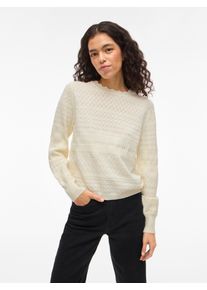 Strickpullover Vila "VIMILOS L/S O-NECK POINTELLE TOP - NOOS", Damen, Gr. XS, whisper wei&szlig;, Strick, Obermaterial: 52% Viskose, 28% Polyester, 20% Polyamid, unifarben, regular fit normal, Rundhals, Rippb&uuml;ndchen, Pullover Strickpullover