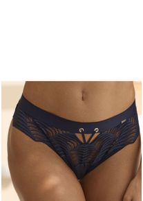 String Lascana "Marla", Damen, Gr. 36/38, blau (dunkelblau), Spitze, Obermaterial: 91% Polyamid, 9% Elasthan, k&ouml;rpernah, Unterhosen String, aus Spitze mit modischer B&auml;nder-Optik