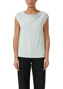 T-Shirt s.Oliver BLACK LABEL, Damen, Gr. 42, lt blau stripe, Jersey, Obermaterial: 95% Viskose, 5% Elasthan, gestreift, normal h&uuml;ftbedeckend, Wasserfallausschnitt, Shirts T-Shirt, mit Wasserfallausschnitt und Streifen-Design