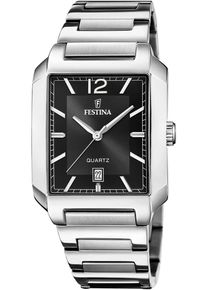 Quarzuhr Festina "On The Square", silber (silberfarben, schwarz), Armbanduhren, Damen, Quarzuhr, Armbanduhr, Herrenuhr, Damenuhr, Edelstahlarmband, Datum