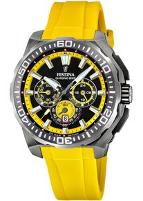 Chronograph Festina "Chrono Bike 2025", gelb, Armbanduhren, Herren, Chronograph, Quarzuhr, Armbanduhr, Herrenuhr, analog, Tag, Stoppfunktion