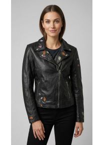Lederjacke Mauritius "MWFloral", Damen, Gr. XL (42), schwarz, Obermaterial: 100% Schafsleder. Futter: 100% Baumwolle. &Auml;rmelfutter: 100% Polyester, bestickt, regular fit h&uuml;ftlang, abgesteppt, Jacken Lederjacke, mit floralen Stickereien und Nietenbesatz