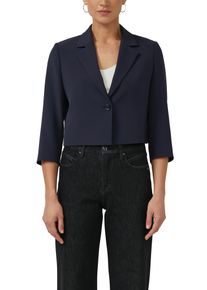 Kurzblazer s.Oliver BLACK LABEL, Damen, Gr. 44, navy, Web, Obermaterial: 93% Polyester, 7% Elasthan, unifarben, normal taillenlang, tiefer V-Ausschnitt, Blazer Kurzblazer, 3/4-Arm mit Stretch