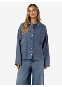 Jeansbluse Noisy may "NMENZA L/S OVERSIZE SHIRT MG004MB NOOS", Damen, Gr. L, medium blau denim, Denim/Jeans, Obermaterial: 100% Baumwolle, unifarben, oversize normal, Blusen Jeansbluse