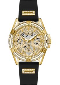 Multifunktionsuhr Guess "QUEEN", gold (schwarz), Armbanduhren, Damen, Multifunktionsuhr, Armbanduhr, Quarzuhr, Damenuhr