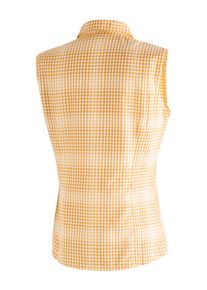 Funktionsbluse Maier Sports "Paloma", Gr. 46, gelb (sonnengelb), 85% Polyester, 15% Viscose, Blusen Funktionsbluse, &auml;rmellose Damen Bluse, sommerliches Blusen-Shirt, Karobluse, Reg. Fit