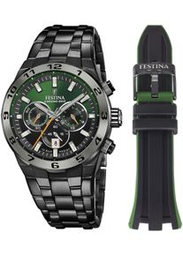 Chronograph Festina "Chrono Bike 2024 - Special Edition", schwarz (schwarz, gr&uuml;n, schwarz), Armbanduhren, Herren, Chronograph, Armbanduhr, Quarzuhr, Herrenuhr, Stoppfunktion, Special Edition