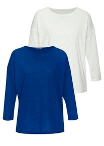 Langarmshirt Vivance "mit modischer Struktur", Damen, Gr. 32/34, blau (royalblau, creme), Strick, Obermaterial: 65% Polyester (REPREVE), 35% Baumwolle, Strukturmuster, unifarben, Basic, bequem, Rundhals, Shirts Langarmshirt, aus b&uuml;gelfreier Qualit&auml;t mit Baumwolle, Topseller