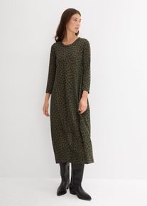 bonprix Shirt-Midikleid, gr&uuml;n, Gr.32/34 (XS), Stylishes Leo-Shirtkleid mit Egg-Shape in Midil&auml;nge, 75% Polyester