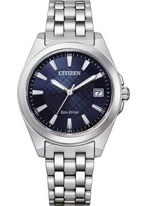 Solaruhr Citizen, silber (silberfarben, dunkelblau), Armbanduhren, Damen, Solaruhr, Armbanduhr, Damenuhr, Edelstahlarmband, bis 10 bar wasserdicht, Datum