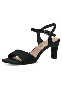 Sandalette Tamaris, Damen, Gr. 39, schwarz, Textil, Veloursleder, Schuhe Sandalette, Trichterabsatz, Abendschuh mit verstellbarem Fesselriemchen