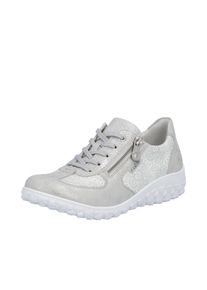 Sneaker Rieker, Damen, Gr. 36, silberfarben, wei&szlig;, Lederimitat, metallic, Schuhe Sneaker, Halbschuh, Schn&uuml;rschuh, Freizeitsneaker mit floralem Muster