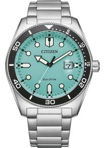 Solaruhr Citizen, silber (silberfarben, t&uuml;rkisfarben), Armbanduhren, Herren, Solaruhr, Armbanduhr, Herrenuhr, Datum, Edelstahlarmband, bis 10 bar wasserdicht