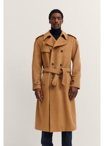 Trenchcoat Bugatti "Modern Fit", Damen, Gr. 56, 70, braun, 70% Wolle, 20% sonstige Faser, 10% Kaschmir, unifarben, normal, lange Manschette, M&auml;ntel Trenchcoat, zweireihig mit G&uuml;rtel, Woll-Kaschmir-Mix