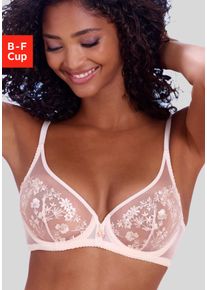 B&uuml;gel-BH Lascana, Damen, Gr. 95, Cup D, beige (puder), Mesh, Obermaterial: 73% Polyamid, 19% Polyester, 8% Elasthan, BHs B&uuml;gel-BH, in High-Apex-Schnittform mit zarter Bl&uuml;tenstickerei, sexy Dessous, Topseller
