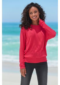 Langarmshirt Vivance "mit breitem Bund", Damen, Gr. 44/46, rot (korallenrot), Feinstrick, Obermaterial: 55% Polyester (REPREVE), 43% Viskose, 2% Elasthan, meliert, bequem normal, Rundhals, Shirts Langarmshirt, aus strukturiertem Feinstrick mit Viskose, Topseller