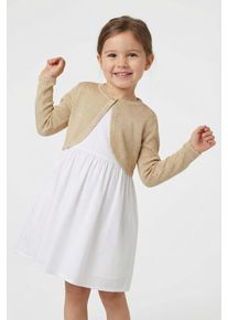 Bolero happy girls, M&auml;dchen, Gr. 140, gold, Strick, Obermaterial: 70% Baumwolle, 30% Polyester, Glitzermuster, unifarben, festlich, bauchfrei, Rundhals, gewellter Abschluss, Strickjacken Bolero, im dezenten Glitzerlook und mit gewellten Kanten, Topseller