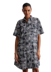 Marc O'Polo Hemdblusenkleid MARC O'POLO, Damen, Gr. 32, N-Gr, bunt (multi, muted blau), Web, Obermaterial: 100% Baumwolle, relaxed fit knieumspielend, Kleider Hemdblusenkleid, mit Allover Print, mit Unterkleid