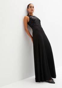 bonprix Maxikleid mit Paillettenstickerei, schwarz, Gr.48/50 (XL), Elegantes Abendkleid mit gemusterter Paillettenstickerei im Oberteil