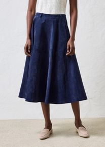 bonprix Midirock aus weichem Verloursleder, blau, Gr.40, eleganter Midirock aus sch&ouml;ner Premium-Qualit&auml;t, aus Veloursleder