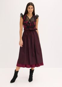 bonprix Dirndl mit Samt in Midil&auml;nge (2-tlg.Set), rot, Gr.36, traditionelles Dirndl mit hochwertigen Samtmieder mit Burn-Out Muster und changierender Sch&uuml;rze. Der Rock ist mit einem angenehmen Baumwollfutter ausgestattet., aus Samt