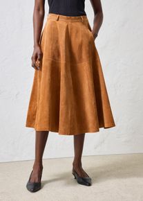 bonprix Midirock aus weichem Verloursleder, braun, Gr.44, eleganter Midirock aus sch&ouml;ner Premium-Qualit&auml;t, aus Veloursleder