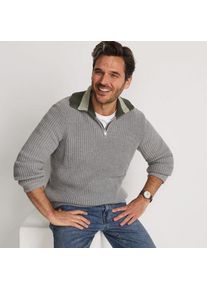 LANDS' END DRIFTER Pullover mit Colorblock-Kragen und Rei&szlig;verschluss, Herren,  Grau, Baumwolle, by Lands' End