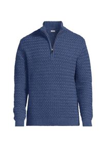 LANDS' END Flechtmuster-Pullover mit Rei&szlig;verschluss, Herren,  Blau, Polyester/Polyester-Mischung, by Lands' End