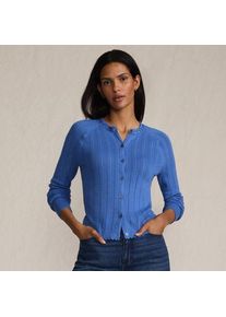 LANDS' END Ajour-Cardigan aus Baumwolle, Damen,  Blau, Baumwolle, by Lands' End