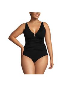LANDS' END Badeanzug mit Ringdetail und V-Ausschnitt, Damen,  Schwarz, Nylon-Mischung, by Lands' End