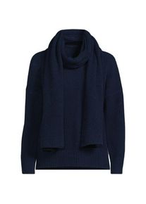 LANDS' END Pullover und Schal im Set, Damen,  Blau, Wolle/Polyester/Viskose, by Lands' End