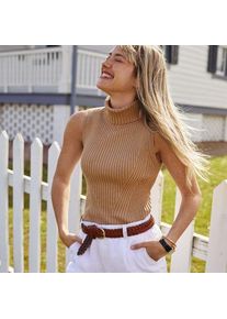 LANDS' END &Auml;rmelloser Rollkragenpullover, Damen,  Braun, Baumwolle/Baumwoll-Mischung/Nylon-Mischung, by Lands' End