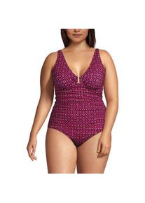 LANDS' END Badeanzug mit Ringdetail und V-Ausschnitt, Damen,  Lila, Nylon-Mischung, by Lands' End