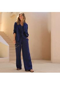 LANDS' END Leinenhose High Waist mit weitem Bein, Damen,  Blau, Leinen, by Lands' End